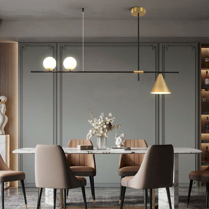 Contemporary Scandinavian Glass Iron Orb Linear 3/4/5 Lights Chandelier Island Light For Dining Room