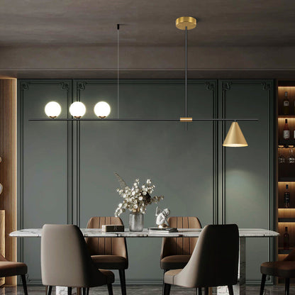 Contemporary Scandinavian Glass Iron Orb Linear 3/4/5 Lights Chandelier Island Light For Dining Room