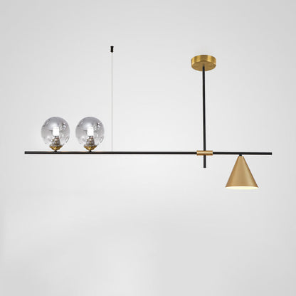 Contemporary Scandinavian Glass Iron Orb Linear 3/4/5 Lights Chandelier Island Light For Dining Room
