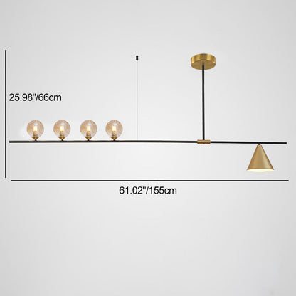 Contemporary Scandinavian Glass Iron Orb Linear 3/4/5 Lights Chandelier Island Light For Dining Room