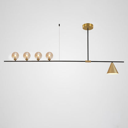 Contemporary Scandinavian Glass Iron Orb Linear 3/4/5 Lights Chandelier Island Light For Dining Room