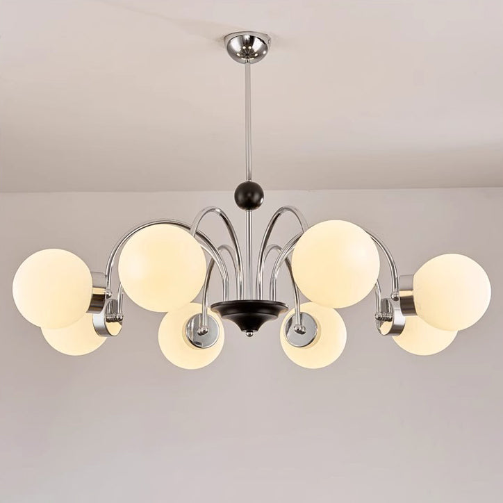 Traditional Chinese Glass Iron Branching Curved Round 3/4/5/6/8-Light Chandelier For Living Room
