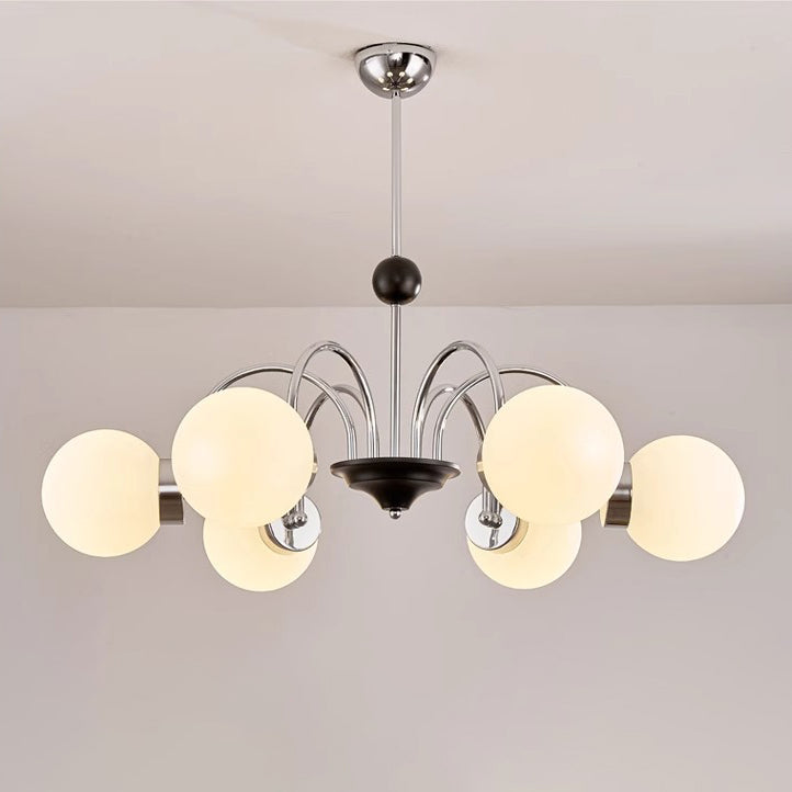 Traditional Chinese Glass Iron Branching Curved Round 3/4/5/6/8-Light Chandelier For Living Room