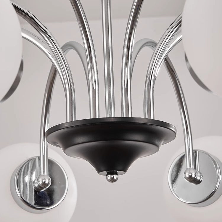 Traditional Chinese Glass Iron Branching Curved Round 3/4/5/6/8-Light Chandelier For Living Room