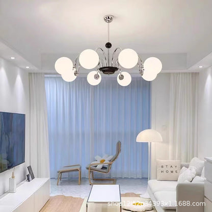 Traditional Chinese Glass Iron Branching Curved Round 3/4/5/6/8-Light Chandelier For Living Room