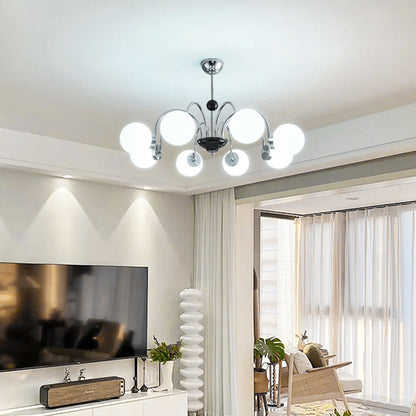 Traditional Chinese Glass Iron Branching Curved Round 3/4/5/6/8-Light Chandelier For Living Room