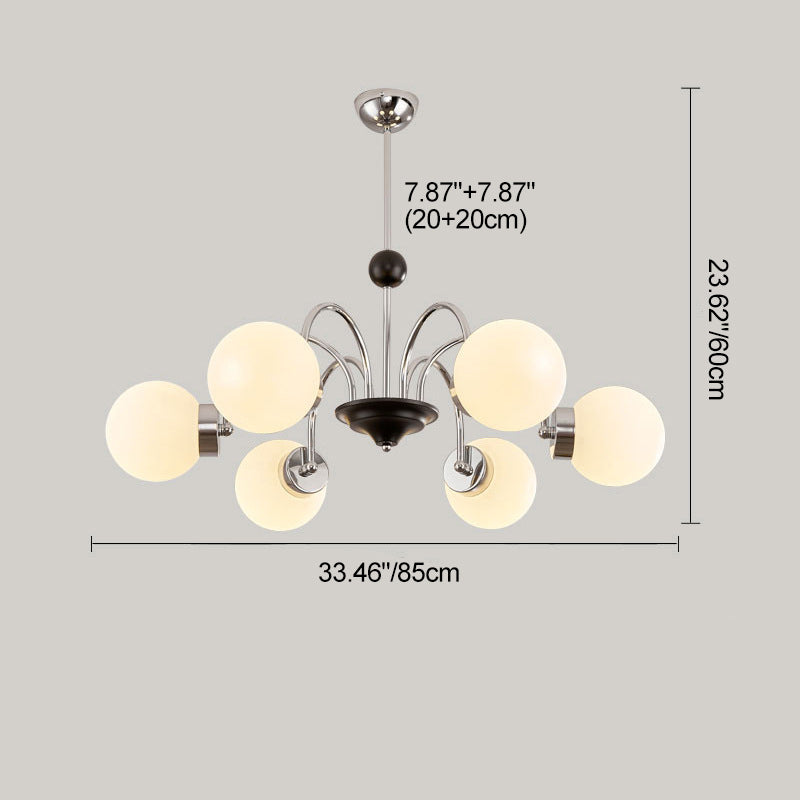 Traditional Chinese Glass Iron Branching Curved Round 3/4/5/6/8-Light Chandelier For Living Room
