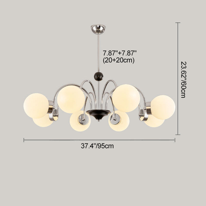 Traditional Chinese Glass Iron Branching Curved Round 3/4/5/6/8-Light Chandelier For Living Room