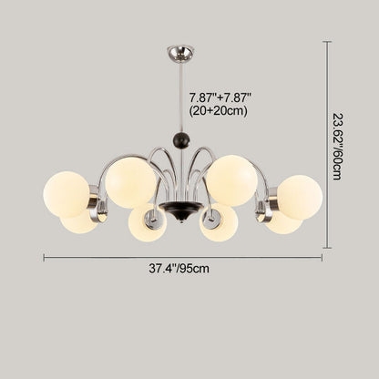 Traditional Chinese Glass Iron Branching Curved Round 3/4/5/6/8-Light Chandelier For Living Room