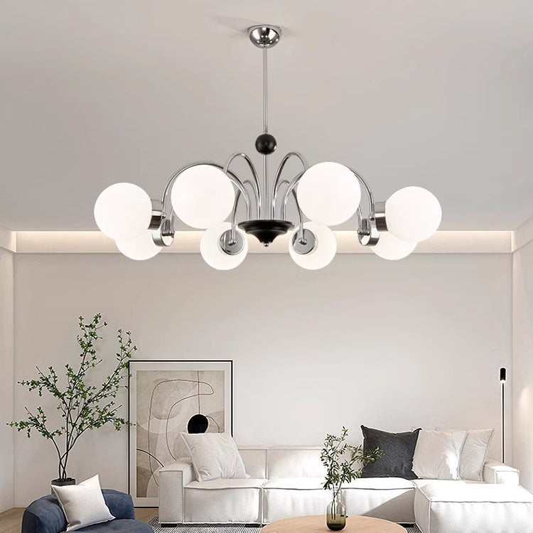 Traditional Chinese Glass Iron Branching Curved Round 3/4/5/6/8-Light Chandelier For Living Room