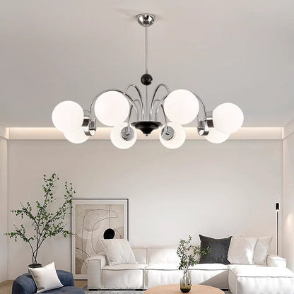 Traditional Chinese Glass Iron Branching Curved Round 3/4/5/6/8-Light Chandelier For Living Room