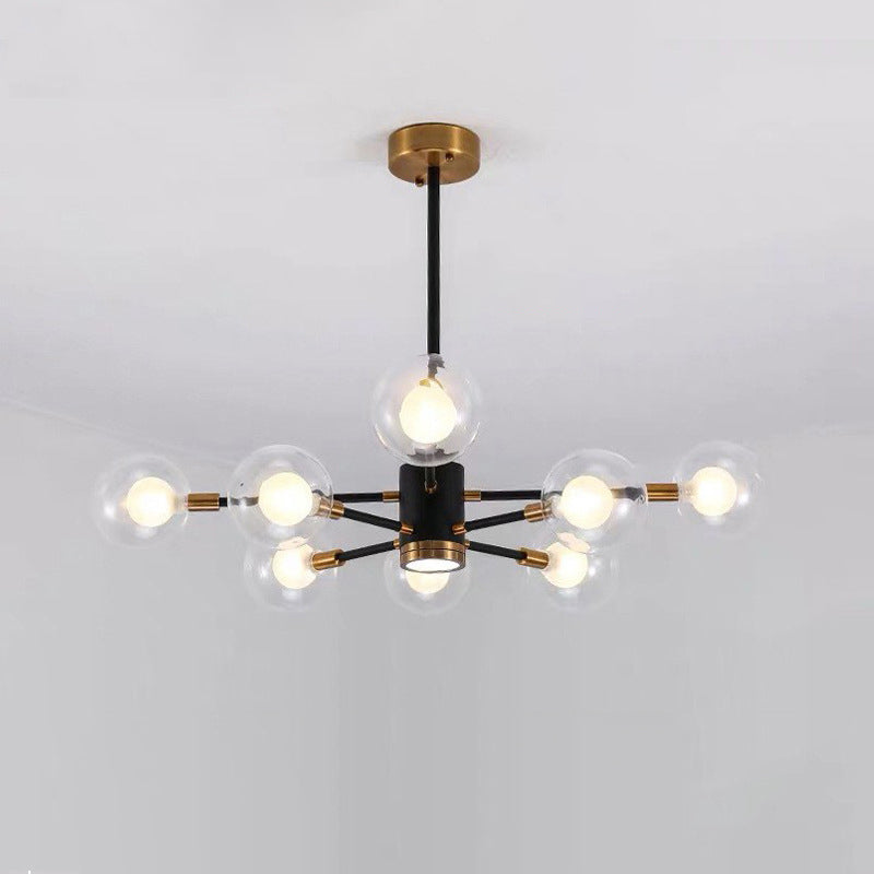 Contemporary Scandinavian Glass Iron Branch Linear Round 6/8/12/16-Light Chandelier For Living Room