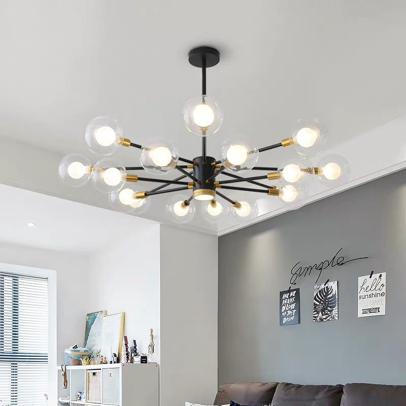 Contemporary Scandinavian Glass Iron Branch Linear Round 6/8/12/16-Light Chandelier For Living Room