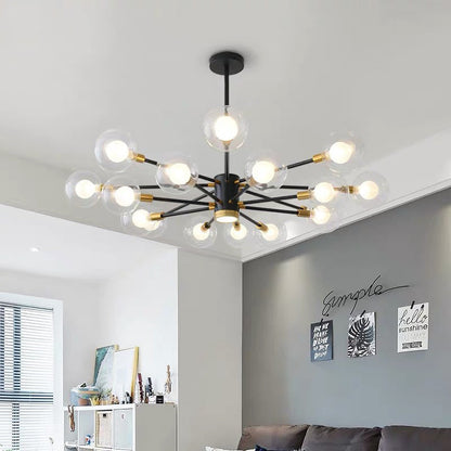 Contemporary Scandinavian Glass Iron Branch Linear Round 6/8/12/16-Light Chandelier For Living Room
