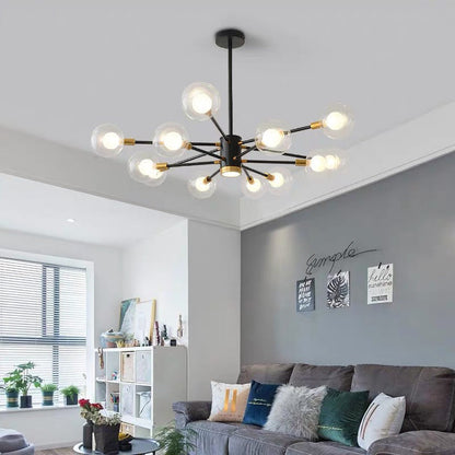 Contemporary Scandinavian Glass Iron Branch Linear Round 6/8/12/16-Light Chandelier For Living Room
