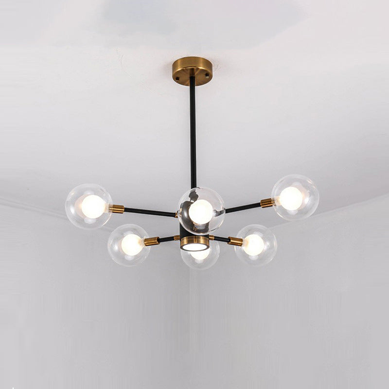 Contemporary Scandinavian Glass Iron Branch Linear Round 6/8/12/16-Light Chandelier For Living Room