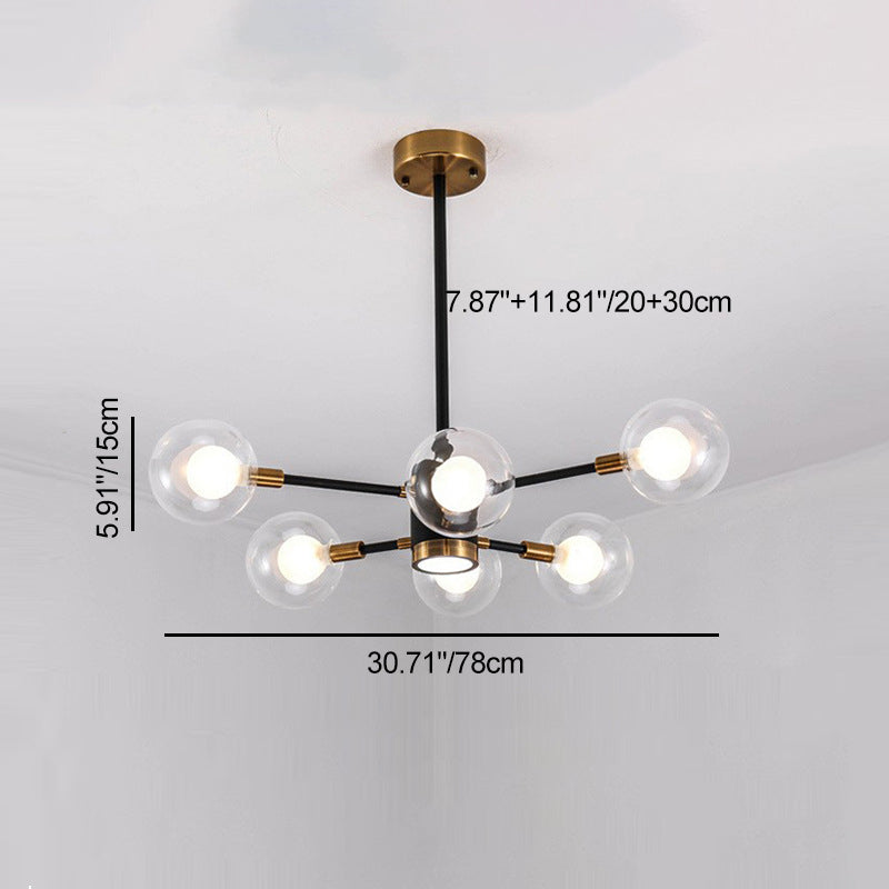 Contemporary Scandinavian Glass Iron Branch Linear Round 6/8/12/16-Light Chandelier For Living Room