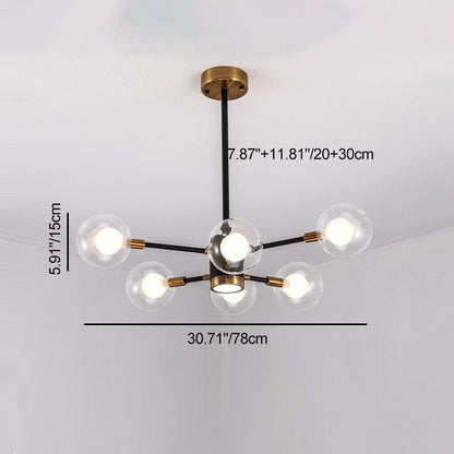 Contemporary Scandinavian Glass Iron Branch Linear Round 6/8/12/16-Light Chandelier For Living Room