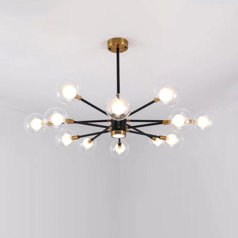 Contemporary Scandinavian Glass Iron Branch Linear Round 6/8/12/16-Light Chandelier For Living Room