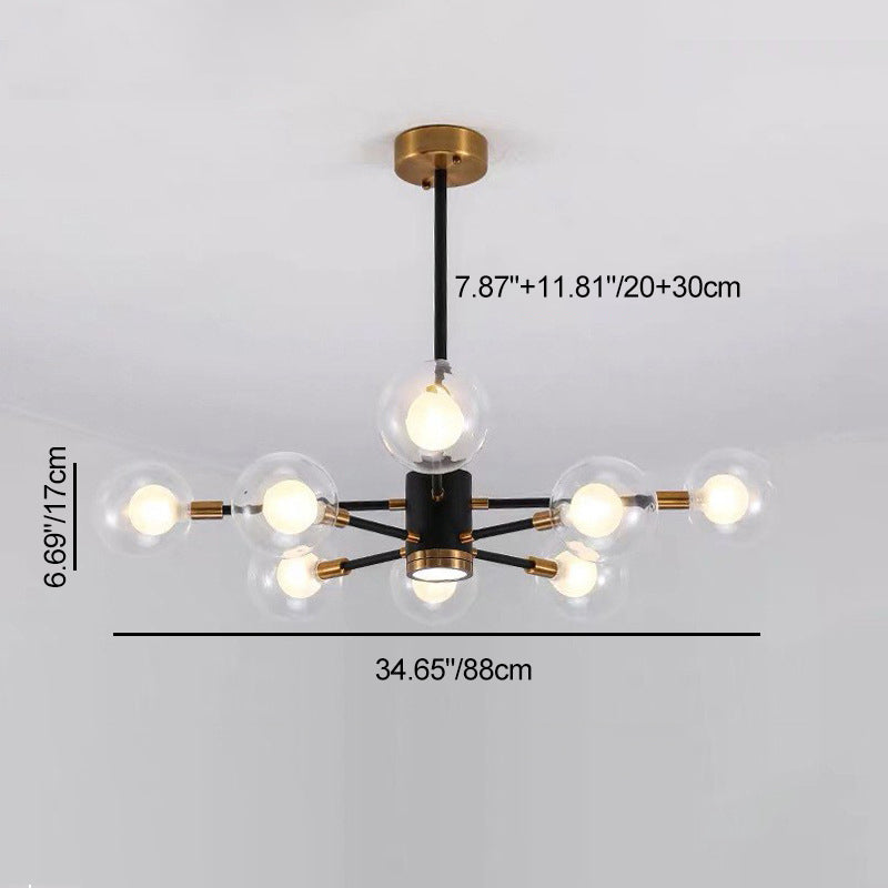Contemporary Scandinavian Glass Iron Branch Linear Round 6/8/12/16-Light Chandelier For Living Room