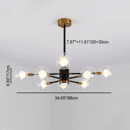 Contemporary Scandinavian Glass Iron Branch Linear Round 6/8/12/16-Light Chandelier For Living Room