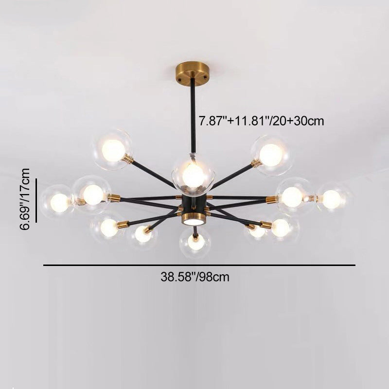 Contemporary Scandinavian Glass Iron Branch Linear Round 6/8/12/16-Light Chandelier For Living Room