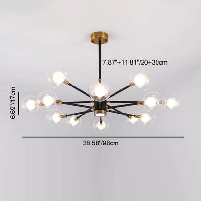 Contemporary Scandinavian Glass Iron Branch Linear Round 6/8/12/16-Light Chandelier For Living Room