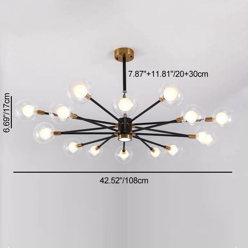 Contemporary Scandinavian Glass Iron Branch Linear Round 6/8/12/16-Light Chandelier For Living Room