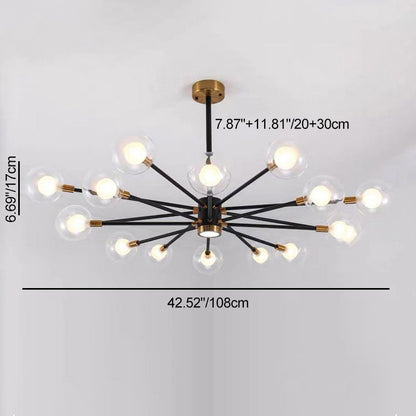 Contemporary Scandinavian Glass Iron Branch Linear Round 6/8/12/16-Light Chandelier For Living Room