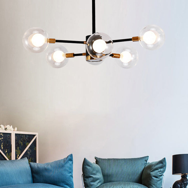 Contemporary Scandinavian Glass Iron Branch Linear Round 6/8/12/16-Light Chandelier For Living Room