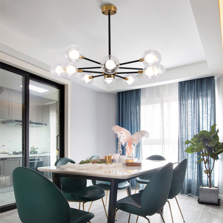 Contemporary Scandinavian Glass Iron Branch Linear Round 6/8/12/16-Light Chandelier For Living Room