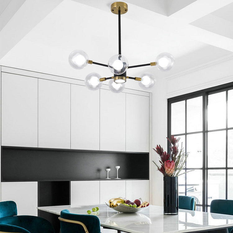 Contemporary Scandinavian Glass Iron Branch Linear Round 6/8/12/16-Light Chandelier For Living Room