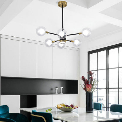 Contemporary Scandinavian Glass Iron Branch Linear Round 6/8/12/16-Light Chandelier For Living Room