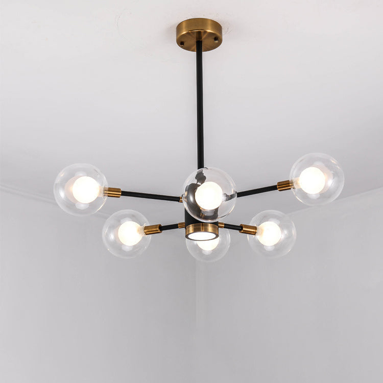 Contemporary Scandinavian Glass Iron Branch Linear Round 6/8/12/16-Light Chandelier For Living Room
