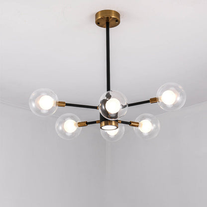 Contemporary Scandinavian Glass Iron Branch Linear Round 6/8/12/16-Light Chandelier For Living Room