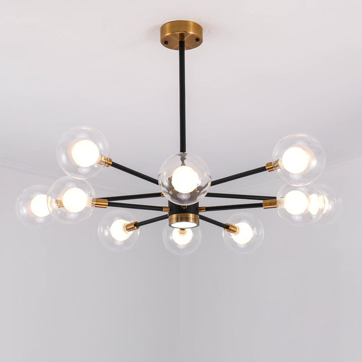 Contemporary Scandinavian Glass Iron Branch Linear Round 6/8/12/16-Light Chandelier For Living Room