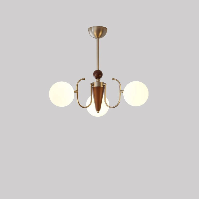 Traditional Vintage Iron Wood Glass Branch Globe 3/5/8/10-Light Chandelier For Living Room