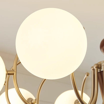 Traditional Vintage Iron Wood Glass Branch Globe 3/5/8/10-Light Chandelier For Living Room