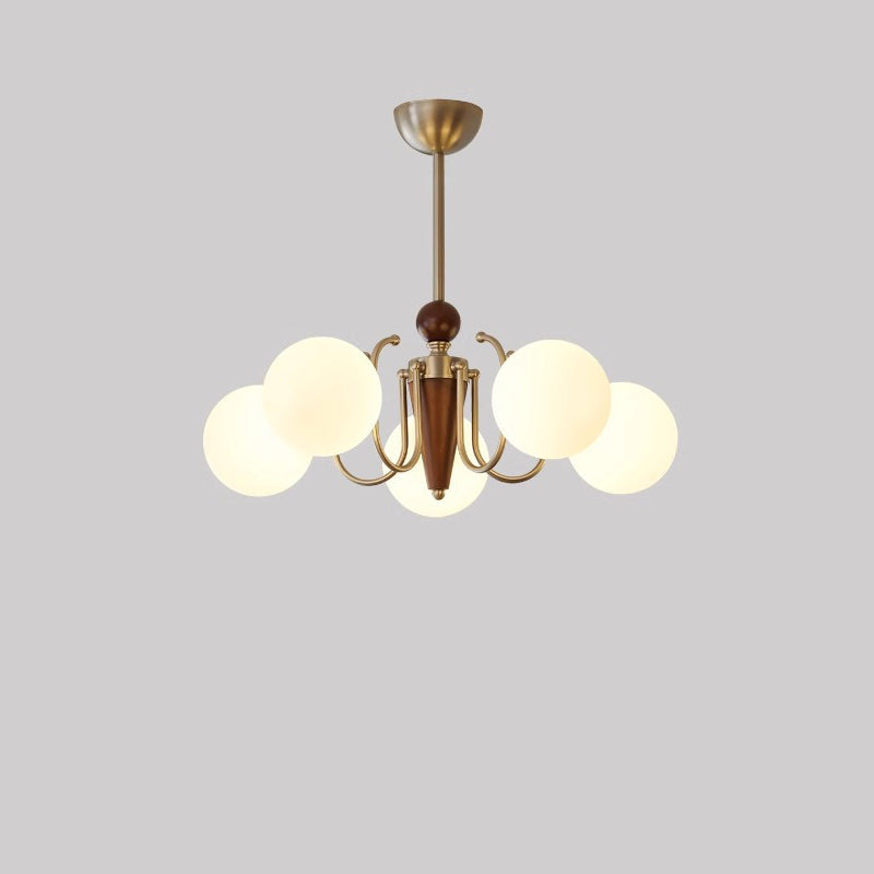 Traditional Vintage Iron Wood Glass Branch Globe 3/5/8/10-Light Chandelier For Living Room