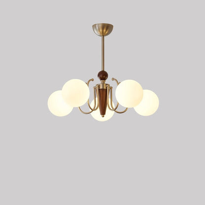 Traditional Vintage Iron Wood Glass Branch Globe 3/5/8/10-Light Chandelier For Living Room