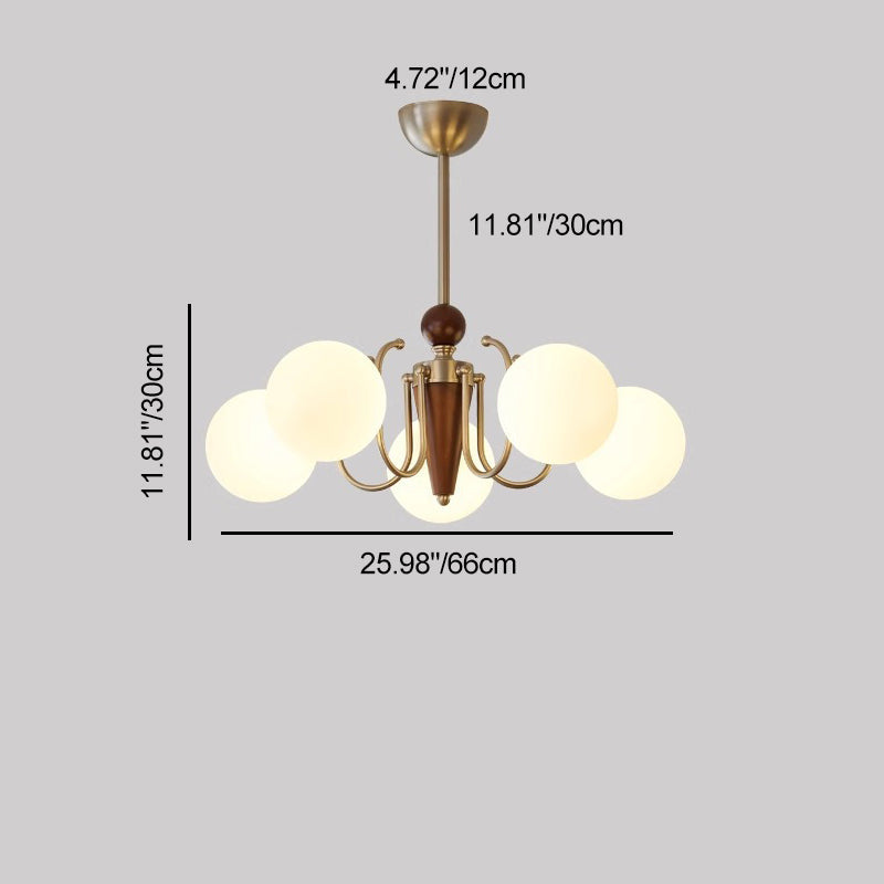 Traditional Vintage Iron Wood Glass Branch Globe 3/5/8/10-Light Chandelier For Living Room
