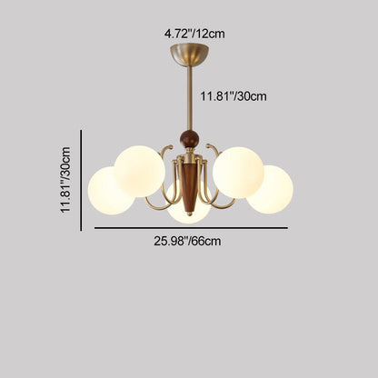 Traditional Vintage Iron Wood Glass Branch Globe 3/5/8/10-Light Chandelier For Living Room