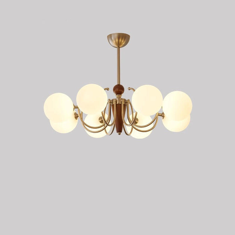Traditional Vintage Iron Wood Glass Branch Globe 3/5/8/10-Light Chandelier For Living Room
