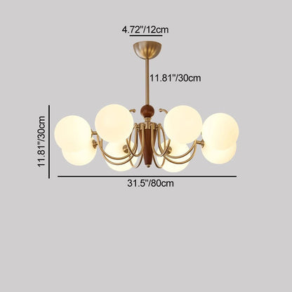 Traditional Vintage Iron Wood Glass Branch Globe 3/5/8/10-Light Chandelier For Living Room
