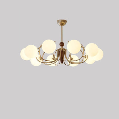 Traditional Vintage Iron Wood Glass Branch Globe 3/5/8/10-Light Chandelier For Living Room