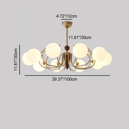 Traditional Vintage Iron Wood Glass Branch Globe 3/5/8/10-Light Chandelier For Living Room