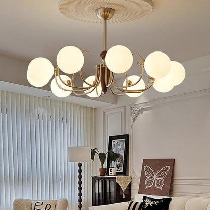 Traditional Vintage Iron Wood Glass Branch Globe 3/5/8/10-Light Chandelier For Living Room