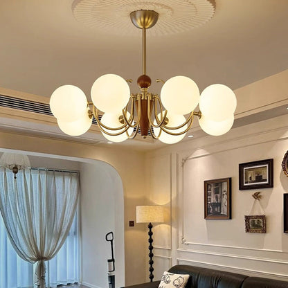 Traditional Vintage Iron Wood Glass Branch Globe 3/5/8/10-Light Chandelier For Living Room