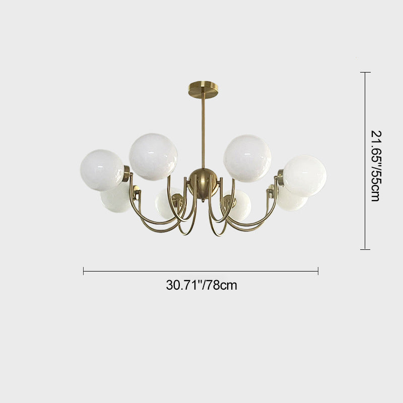 Traditional French Glass Iron Curved Branch 3/5/8-Light Chandelier For Living Room