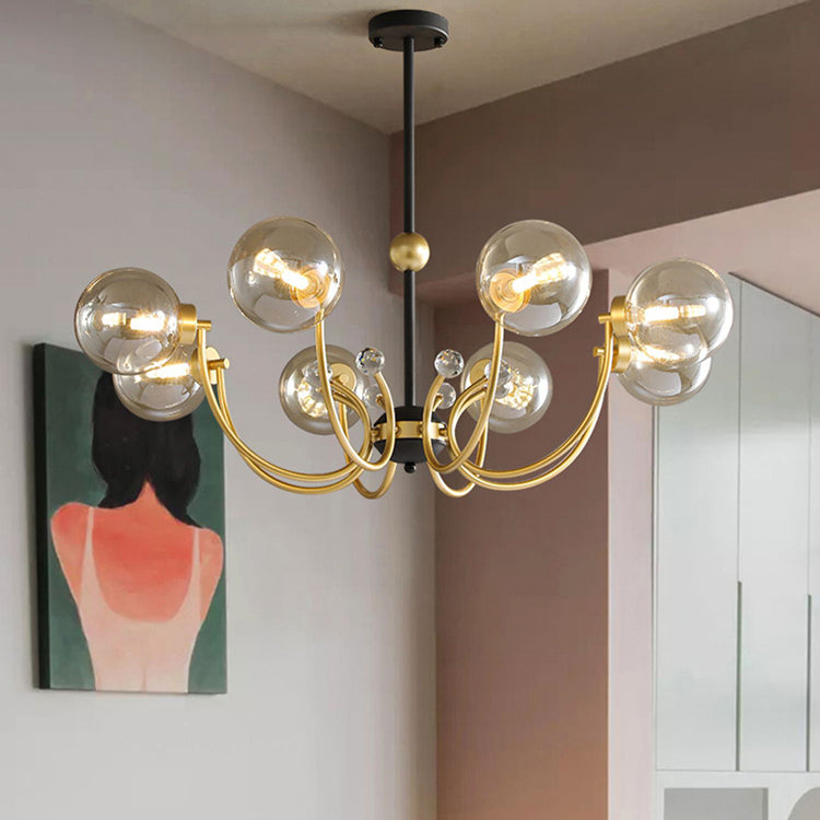 Contemporary Scandinavian Glass Iron Round Branch 4/8-Light Chandelier For Living Room